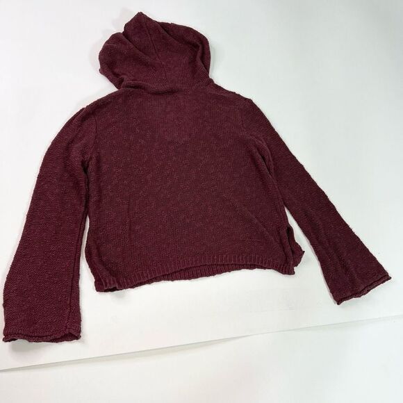 Roxy Hang With Me Sweater Womens Small Burgundy Open Knit Pullover Hooded - Picture 10 of 11